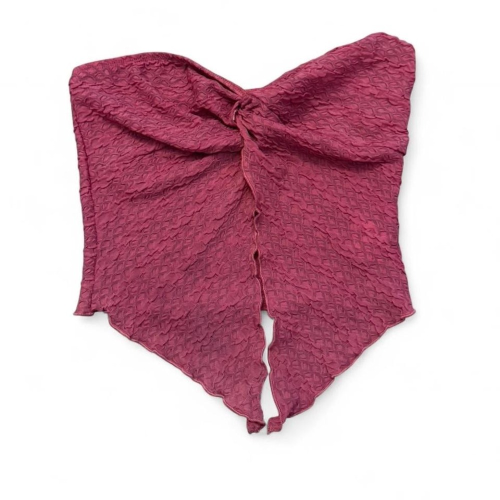 Tube Top Burgundy Small Handkerchief Hem Popcorn Texture Y2K Festival